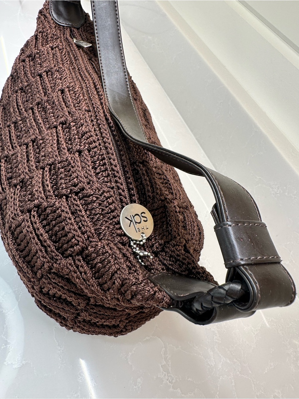 The Sak Vintage Brown Crochet Basketweave Hobo Shoulder Bag 6220 Good Condition - Picture 7 of 16